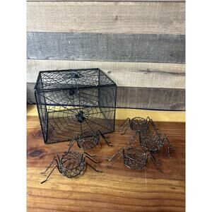 Metal Spider Candy Box And 5 Spider Tealight Holders Rare